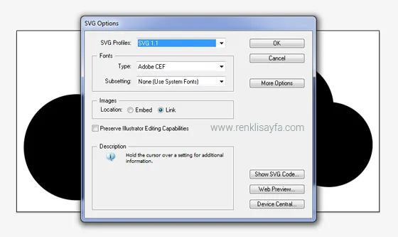 Illustrator SVG kaydetme örneği