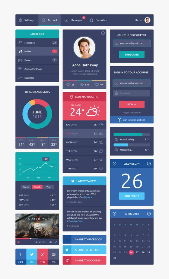 Flat design UI arayüz örneği